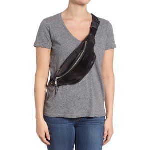 $110 Treasure & Bond Mason genuine Leather black cross body belt bag bum fanny